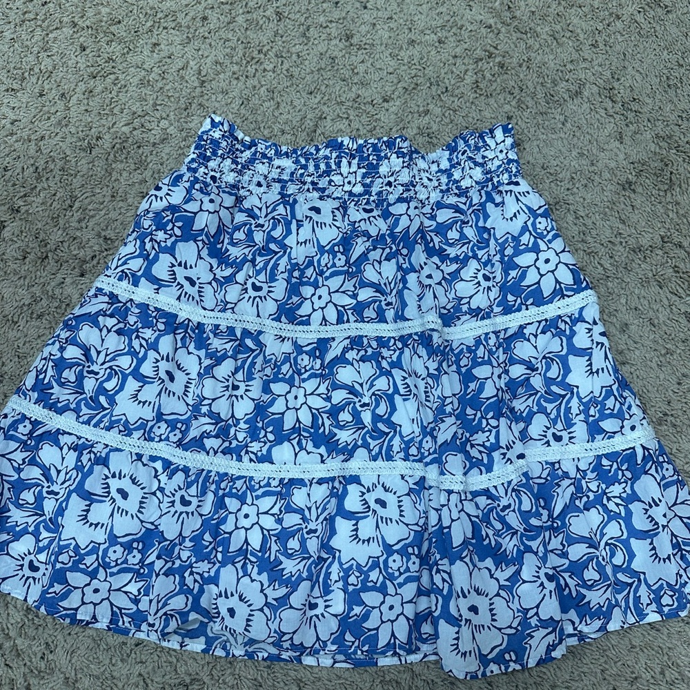 J. Crew Floral A-Line Skirt in Blue and White